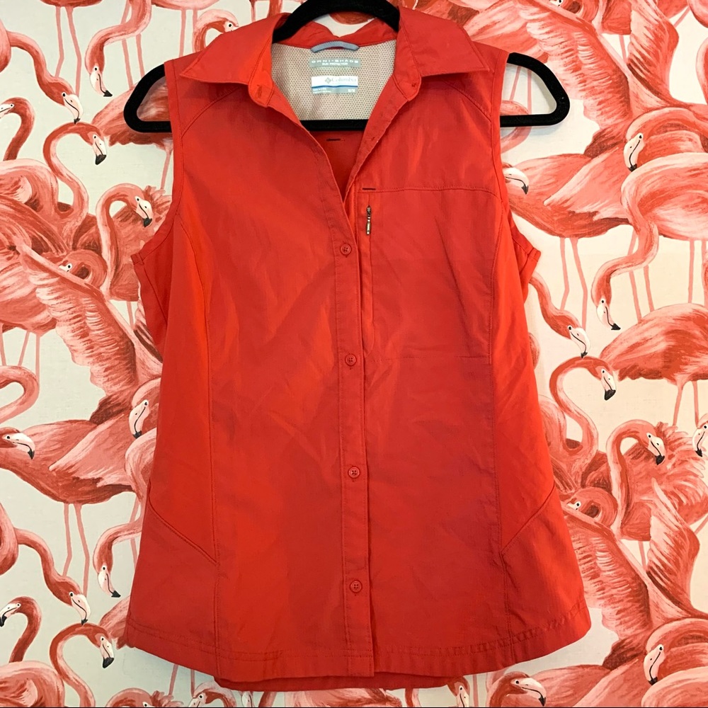 Columbia Red Omni Shade Sun Protection Button Up Sleeveless Top Size Medium